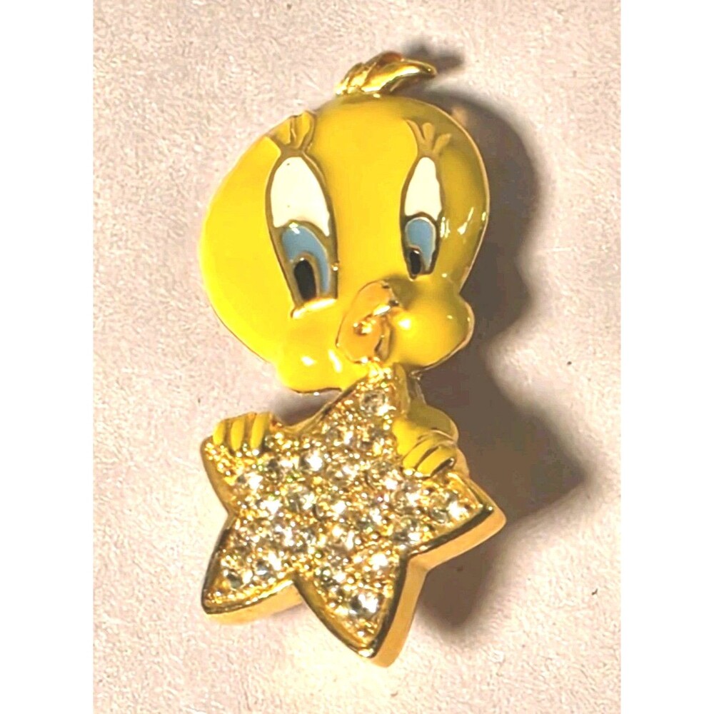 Tweety Bird Warner Bros Yellow Enamel Crystal Star Brooch
